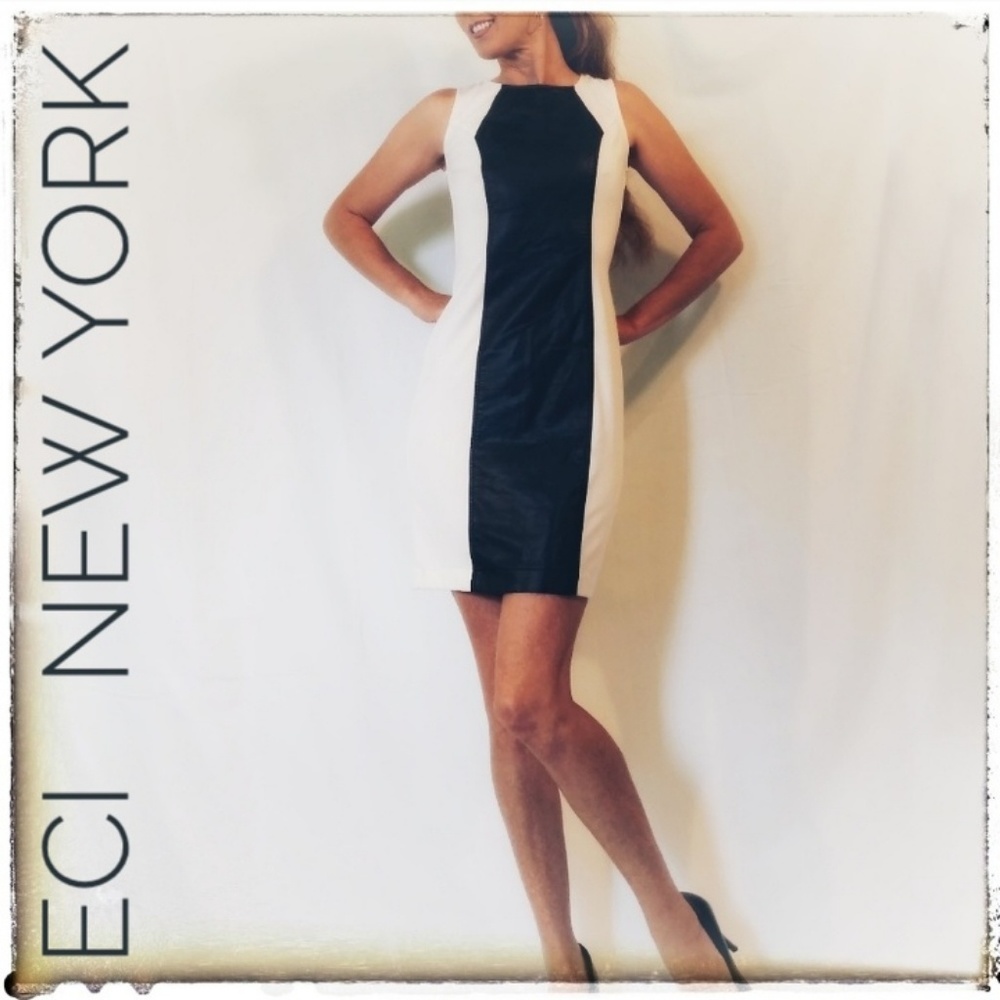 Modern Eci Black Leather and White Mini Dress